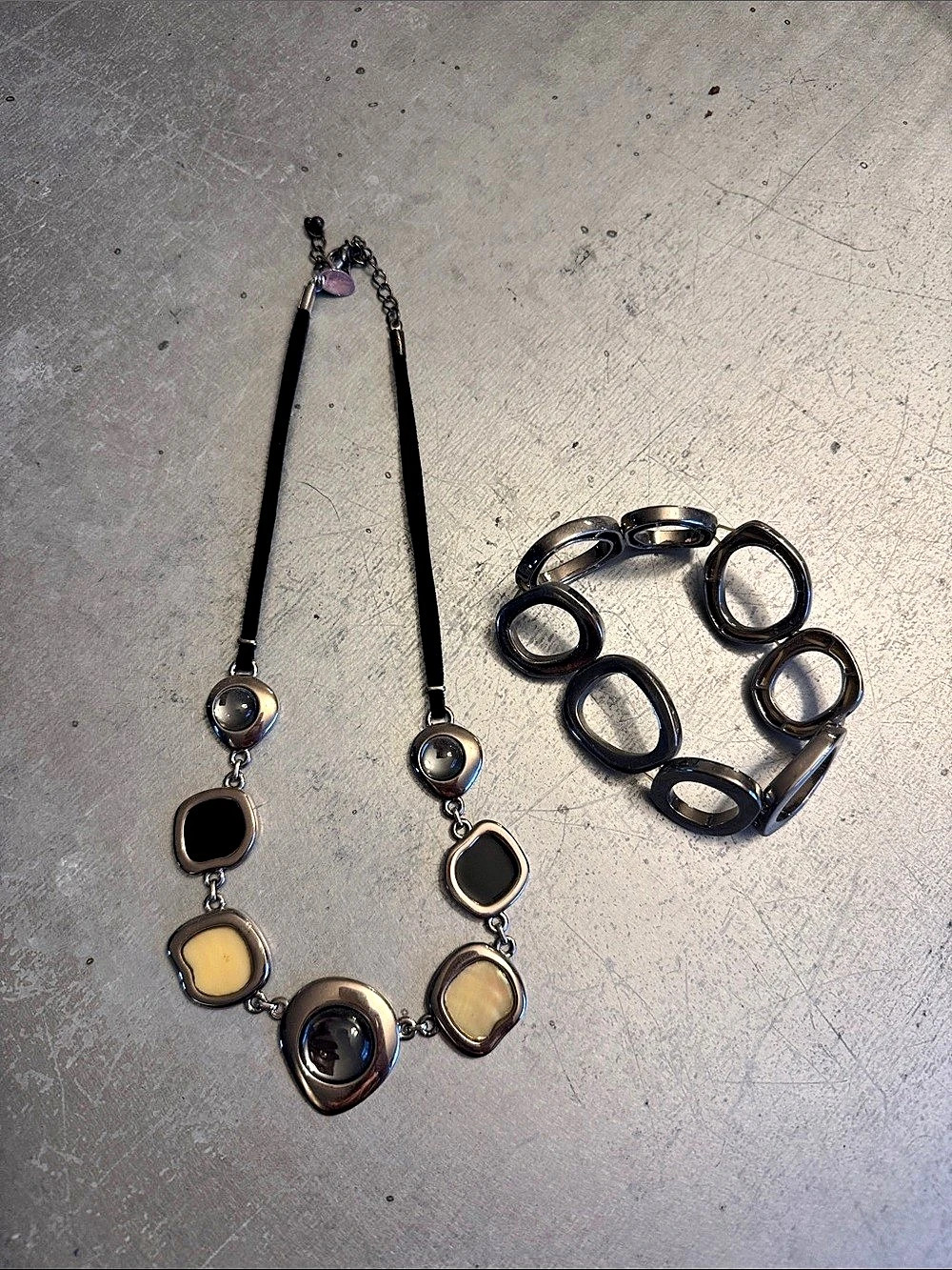 Lia Sophia Black & Silver Statement Necklace Set